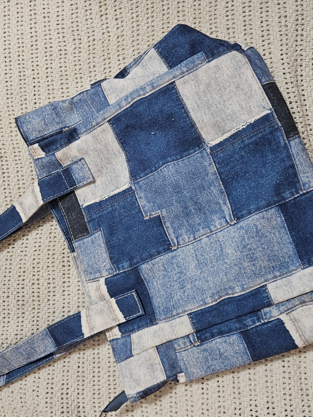 Patchwork Denim Backpack - Blue